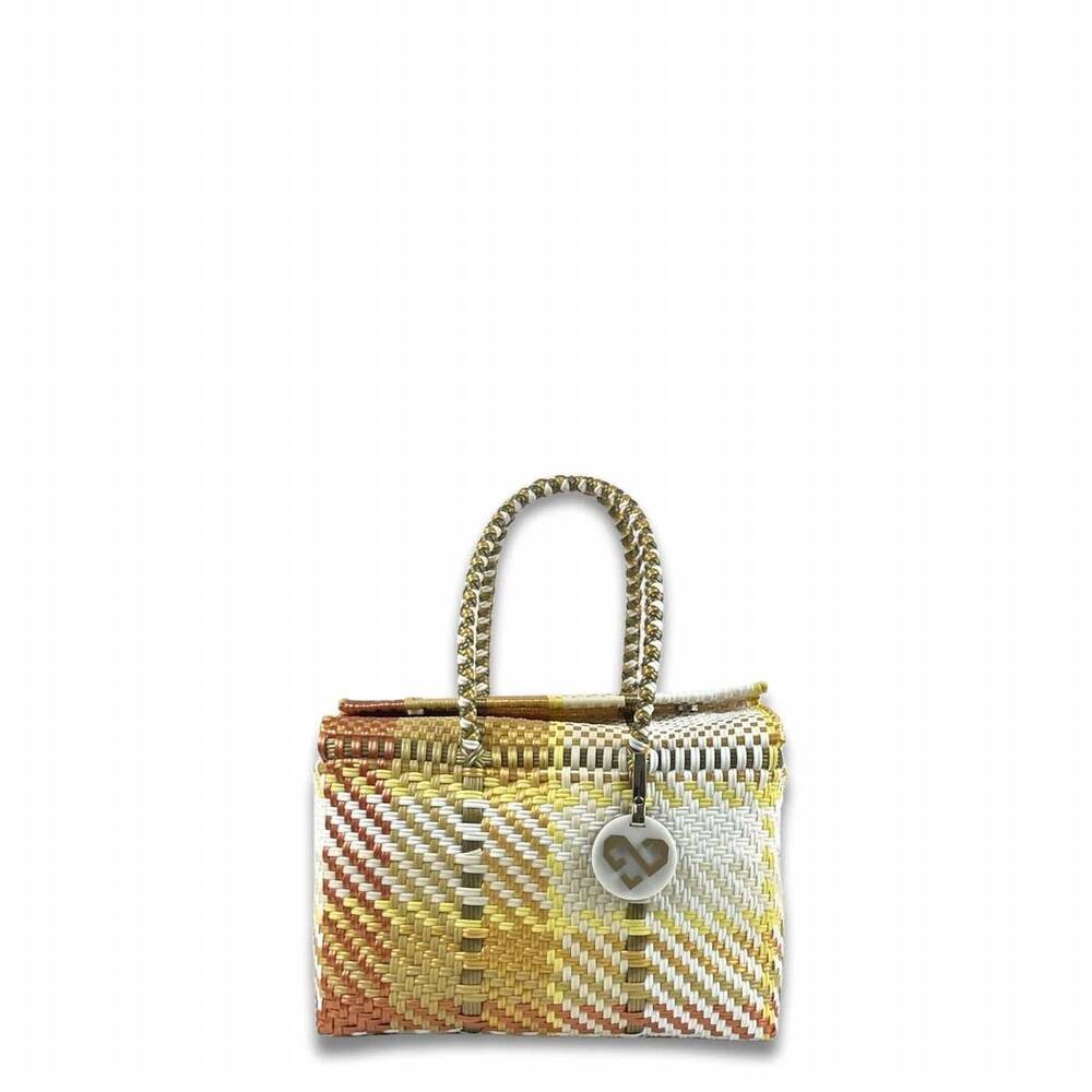 NEW MARIA VICTORIA women's handwoven recycled plastic basket bag in blondie medi